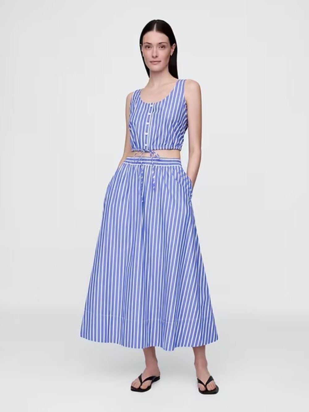 Gap Poplin Maxi Skirt | Blue + White Striped | Size L